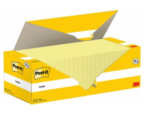 PACK 18+6 BLOCS 100 HOJAS NOTAS ADHESIVAS 76X127MM CANARY YELLOW CAJA CARTÓN 655-CY-VP24 POST-IT 7100317836 (Espera 4 dias)