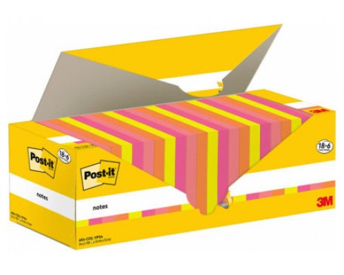 PACK 18+6 BLOCS 100 HOJAS NOTAS ADHESIVAS 76X76MM COLORES SURTIDOS CAJA CARTÓN 654-COL-VP24 POST-IT 7100317837 (Espera 4 dias)