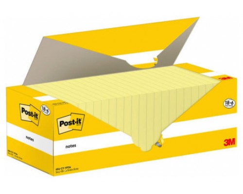 PACK 18+6 BLOCS 100 HOJAS NOTAS ADHESIVAS 76X76MM CANARY YELLOW CAJA CARTÓN 654-CY-VP24 POST-IT 7100319213 (Espera 4 dias)