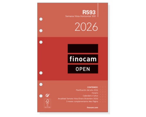 RECAMBIO ANUAL 2026 R593 OPEN500 117X181MM SEMANA VISTA HORIZONTAL FINOCAM 711580026 (Espera 4 dias)