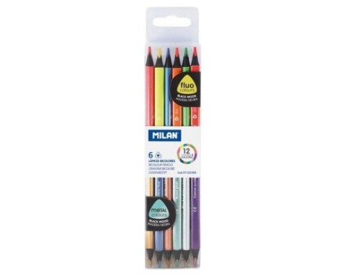CAJA DE 6 LÁPICES COLORES FLUORESCENTES METALALIZADOS BICOLOR MILAN 7123306B (Espera 4 dias)