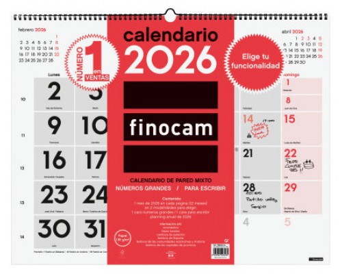 CALENDARIO 2026 NEUTRO PARED MIXTO XL 540X420MM FINOCAM 780020026 (Espera 4 dias)