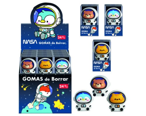 EXPOSITOR CON 24 GOMAS DE BORRAR ASTRONAUTAS-ANIMALES - NASA DOHE 79648 (Espera 4 dias)