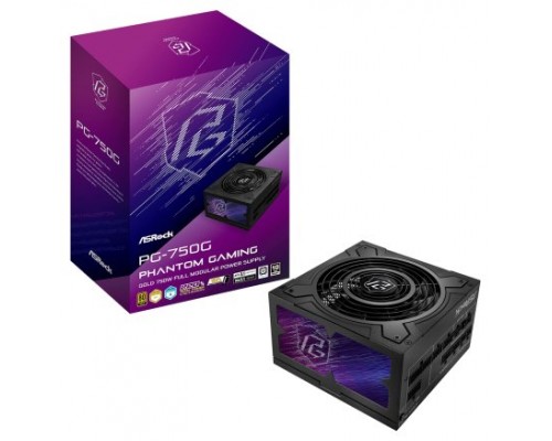 FUENTE ALIMENTACION ASROCK PG-750G,PSU,750W,80 PLUS GOLD/A,135MM,MODULAR,PCI-E 5.1 (12+4pin)x1,PCI-E (6+2 pin)x3,SATA (5 pin)x9 (Espera 4 dias)