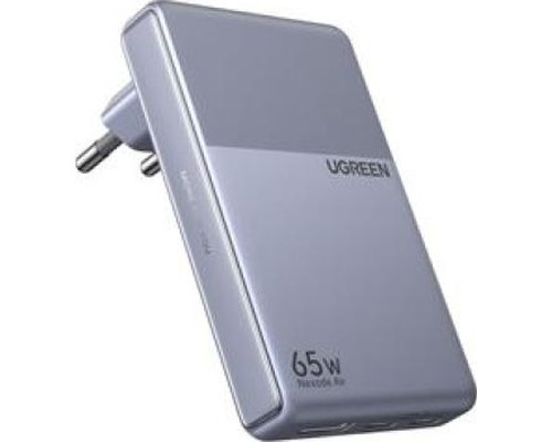 UGREEN  NEXODE AIR SLIM 65W, THIN YET POWERFUL /ENCHUFE FLEXIBLE (65W 2C1A GAN FAST CHARGER (ULTRA-THIN) + USB-C*2 USB-A*1 / GRAY + EUROPEAN STANDARD) (Espera 4 dias)