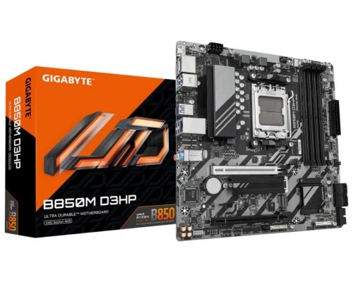 GIGABYTE B850M D3HP Placa Base - Procesadores AMD Ryzen Serie 9000, 5+2+2 fases VRM digitales, hasta 8200MHz DDR5 (OC), 1xPCIe 5.0 + 1xPCIe 4.0 M.2, LAN GbE, USB 3.2 Gen 2 (Espera 4 dias)