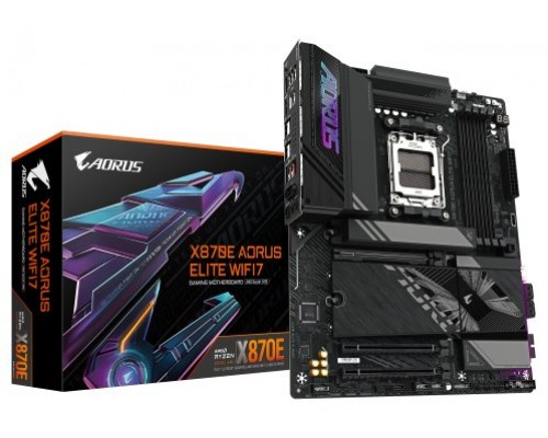 GIGABYTE Placa base X870E A ELITE WIFI7 - Compatible con CPUs AMD Ryzen 9000, VRM digital de 16+2+2 fases, hasta 8000MHz DDR5 (OC), 4xPCIe 5.0 + 4xM.2, Wi-Fi 7, LAN 2.5GbE, USB 3.2 Gen 2x2 (Espera 4 dias)