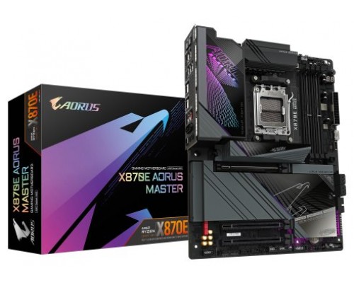 GIGABYTE Placa base X870E AORUS MASTER - Compatible con CPUs AMD Ryzen 9000, VRM digital de 16+2+2 fases, hasta 8200MHz DDR5 (OC), 4xPCIe 5.0 + 4xM.2, Wi-Fi 7, LAN 5GbE, USB 3.2 Gen 2x2 (Espera 4 dias)