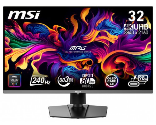MSI MPG 322URX QD-OLED pantalla para PC 80 cm (31.5") 3840 x 2160 Pixeles 4K Ultra HD Negro (Espera 4 dias)