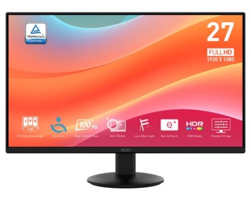 MSI MONITOR PRO MP272L. 27". PLANO IPS. 1920x1080 . 100HZ. NEGRO (Espera 4 dias)