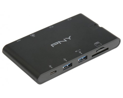 PNY Mini Hub Portátil 9 en 1 con Cable USB-C Integrado con 2 Puertos USB-C 2 Puertos USB-A 3.1 1 P