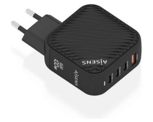 AISENS - CARGADOR GaN 100W, 3xUSB-C PD3.0 QC4.0, 1xUSB-A QC3.0, NEGRO