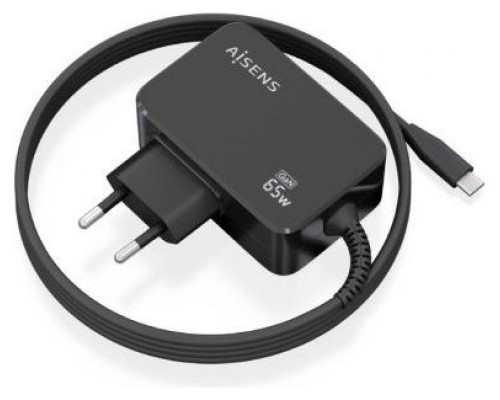 AISENS - CARGADOR GaN 65W PD3.0 1XUSB-C 1.8M, NEGRO