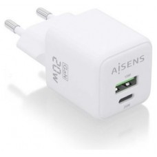 AISENS - CARGADOR GaN 20W, 1xUSB-C PD3.0 QC4.0, 1xUSB-A QC3.0, BLANCO