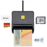 AISENS Lector de tarjeta DNI con lector de tarjetas sim, sd, micro sd, mmc, rs-mmc, mmc micro, negro