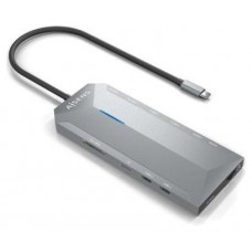 AISENS - USB-C DOCK 12 EN 1, USB-C A 2XHDMI, 1XRJ45, 3XUSB-A, 2XUSB-C, 1XUSB-C PD, 1XAUDIO, 1XSD, 1XMICRO SD, GRIS, 15CM