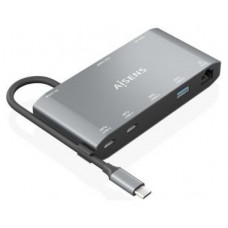 AISENS - USB-C DOCK 8 EN 1, USB-C A 1xHDMI, 1xVGA, 1xRJ45, 2xUSB-A, 2xUSB-C 5G, 1xUSB-C PD, GRIS, 20CM