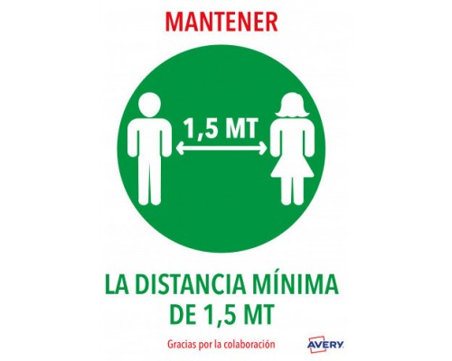 SEÑALES ADHESIVOS PREIMPRESO  "MANTENER DISNTACIA MINIMA DE 1,5 MT" SOBRE DE 2 HOJAS EN A4 AVERY AV_KITCOVID4_ES (Espera 4 dias)