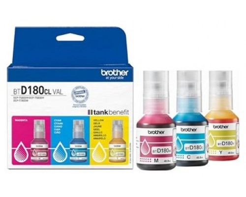 PACK BOTELLAS TINTA MAGENTA/CIAN/AMARILLO BTD180CLVAL BROTHER (Espera 4 dias)