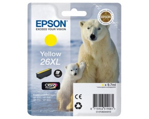 Epson Claria Premium Cartucho Amarillo 26XL Alta(Blister + Alarma acustico/Radiofrecuencia)