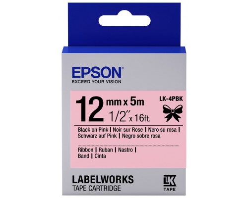 EPSON Cartucho de etiquetas de cinta satinada LK-4PBK negro/rosa de 12 mm (5 m)