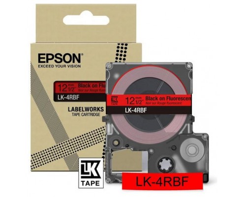 EPSON Cartucho de etiquetas Colour Tape   Fluorescent Red/Black 12mm(5m)   LK-4RBF
