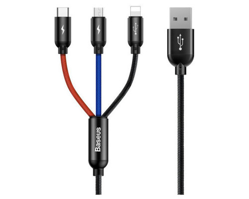 BASEUS THREE PRIMARY COLORS 3-IN-1 CABLE USB FOR M+L+T 3.5A 1.2M BLACK (Espera 4 dias)-SX8 BASEUS THREE PRIMARY COLORS 3-IN-1 CABLE USB FOR M+L+T 3.5A 1.2M BLACK (Espera 4 dias)