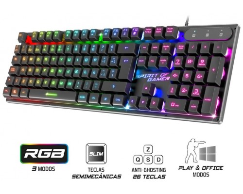 TECLADO SEMI-MECANICO GAMING SPIRIT OF GAMER PRO K1 RGB (Espera 4 dias)