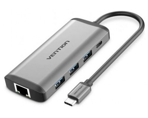 DOCKING STATION 8 PUERTOS USB-C HDMI/3xUSB-A/USB-C PD/RJ45/LECTOR GRIS VENTION (Espera 4 dias)