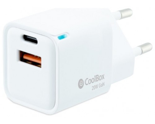 Coolbox Cargador Gan 20W USB-C/USB-A PARED