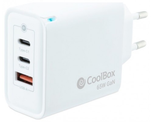 CARGADOR COOLBOX GAN 65W USB-C/USB-C/USB-A PARED