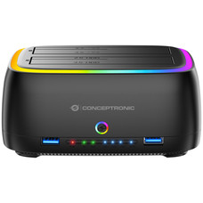 CONCEPTRONIC DONN36B Estacion de acoplamiento para discos duros RGB de doble bahia (para HDD/SSD de 2,5/3,5 pulgadas, 2x USB-A, lector de tarjetas SD/TF, UASP)-SX16 CONCEPTRONIC DONN36B Estacion de acoplamiento para discos duros RGB de doble bahia (para HDD/SSD de 2,5/3,5 pulgadas, 2x USB-A, lector de tarjetas SD/TF, UASP)