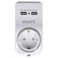 CARGADOR MOVIL EWENT 2 USB A 2,4A 12W SHUKO SOPORTE MOVIL LUZ NOCTURNA BL