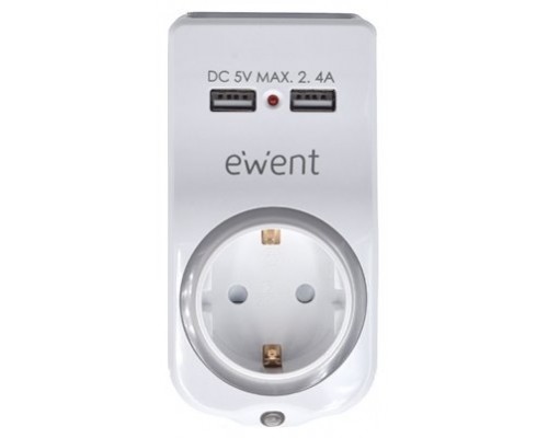 CARGADOR MOVIL EWENT 2 USB A 2,4A 12W SHUKO SOPORTE MOVIL LUZ NOCTURNA BL