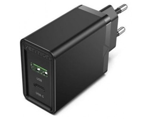 CARGADOR PARED USB-C/PD + USB-A/QC 20W NEGRO VENTION (Espera 4 dias)
