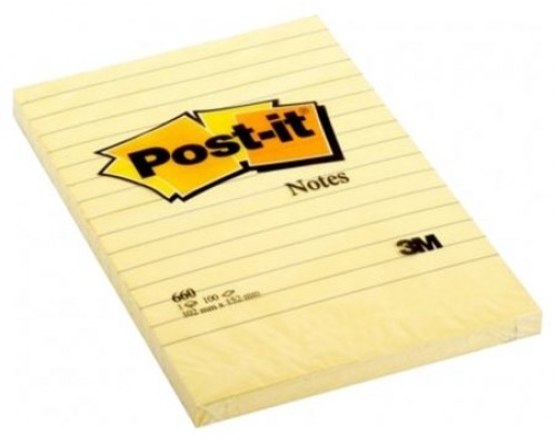 BLOC 100 HOJAS NOTAS GRANDES ADHESIVAS 101X152MM CANARY YELLOW CON LÍNEAS 660 POST-IT 7100172753 (Espera 4 dias)