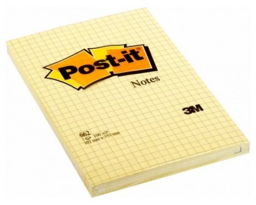 BLOC 100 HOJAS NOTAS GRANDES ADHESIVAS 101X152MM CANARY YELLOW CUADRÍCULA 662N POST-IT 7100172739 (Espera 4 dias)