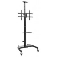 AISENS   SOPORTE DE SUELO ECO CON RUEDAS Y MANIVELA, BANDEJA PARA DVD Y SOPORTE DE CAMARA PARA MONITOR/TV 50KG DE 37-70, NEGRO