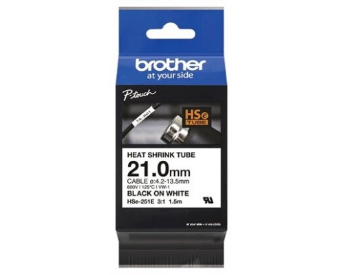 BROTHER Cinta tubo termorretractil. Texto negro sobre fondo blanco. PTE550W, PTP750W, PTP900W, PTP950NW, PTD800W