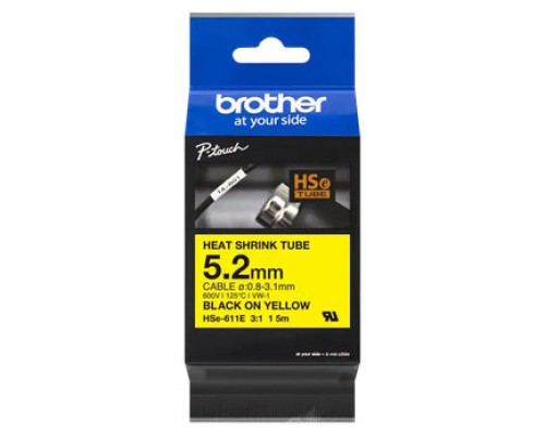 BROTHER Cinta tubo termorretractil. Texto negro sobre fondo amarillo. PTE300, PTE550W, PTP750W, PTP9