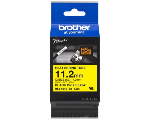 BROTHER Cinta tubo termorretractil. Texto negro sobre fondo amarillo. PTE300, PTE550W, PTP750W, PTP9