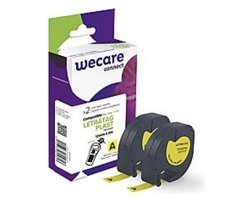 ARMOR    WECARE Etiqueta Amarilla Texto negro para DYMO LETRATAG PLAST 12mmx4m. Dos cintas por caja