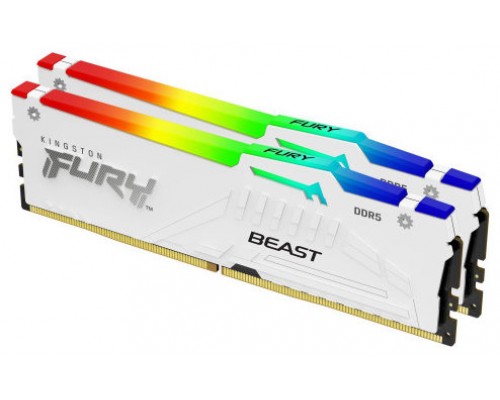 MEMORIA KINGSTON 32GB KIT2 6000MT/S DDR5 CL30  FURY BEAST WHITE RGB XMP - KF560C30BWAK2-32 (Espera 4 dias)