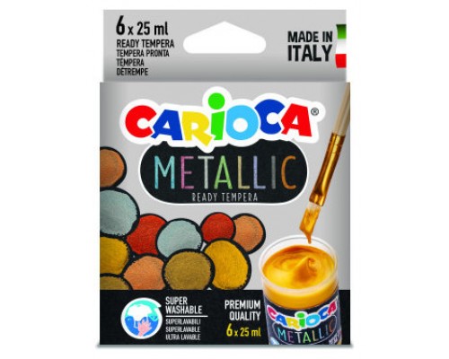 CAJA TÉMPERA METALLIC 6 BOTES 25 ML COLORES METÁLICOS CARIOCA KO026 (Espera 4 dias)