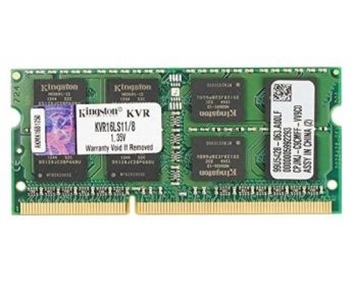 Kingston Technology ValueRAM KVR16LS11/8 módulo de memoria 8 GB 1 x 8 GB DDR3L 1600 MHz (Espera 4 dias)