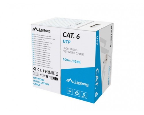 BOBINA CABLE DE RED LANBERG RJ45 CAT.6 UTP SOLIDO CU CPR 100M GRIS FLUKE PASSED