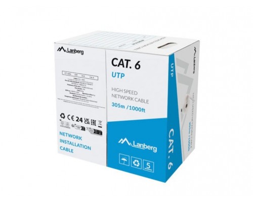 BOBINA CABLE DE RED LANBERG UTP RJ45 CAT.6 SOLIDO CCA 305M GRIS FLUKE PASSED CF