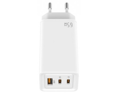 LEOTEC CARGADOR 65W GaN CARGA RAPIDA 2 USB TIPO-C PD 1 USB-A BLANCO