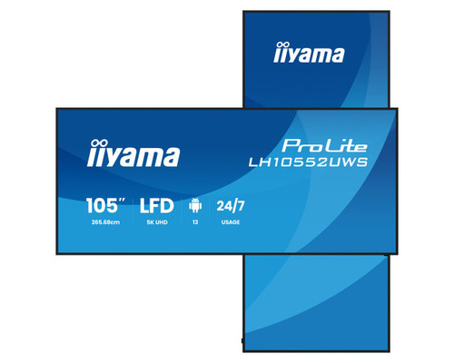 MONITOR PROFESIONAL IIYAMA 105" (LH10552UWS-B1AG) / TIEMPO OPERACION 24/7 / USO HORIZONTAL Y VERTICAL / IPS / 5120X2160 5K UW / 8MS / 500CD / 21:9 / RS-232C / RJ45 / HDMI X 1 / DP X 1 / USB-C X 2/ USB X6 / SLOT OPS / VESA 1000X600 (Espera 4 dias)-SX338 MONITOR PROFESIONAL IIYAMA 105" (LH10552UWS-B1AG) / TIEMPO OPERACION 24/7 / USO HORIZONTAL Y VERTICAL / IPS / 5120X2160 5K UW / 8MS / 500CD / 21:9 / RS-232C / RJ45 / HDMI X 1 / DP X 1 / USB-C X 2/ USB X6 / SLOT OPS / VESA 1000X600 (Espera 4 dias)