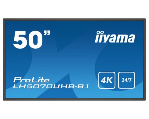 iiyama LH5070UHB-B1 pantalla de señalización Pantalla plana para señalización digital 125,7 cm (49.5") VA 700 cd / m² 4K Ultra HD Negro Procesador incorporado Android 9.0 24/7 (Espera 4 dias)